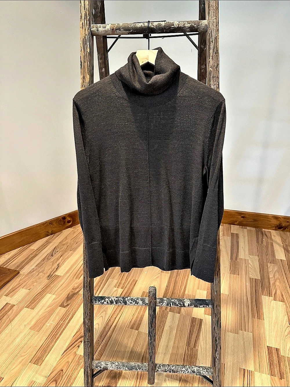Women's Cowl Neck 100% Merino Wool Sweater in Dark Brown Like New